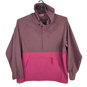 Mens Ascend Burgundy & Red Hooded Pullover 1/2 Zip Jacket Nylon Blend Size XXL